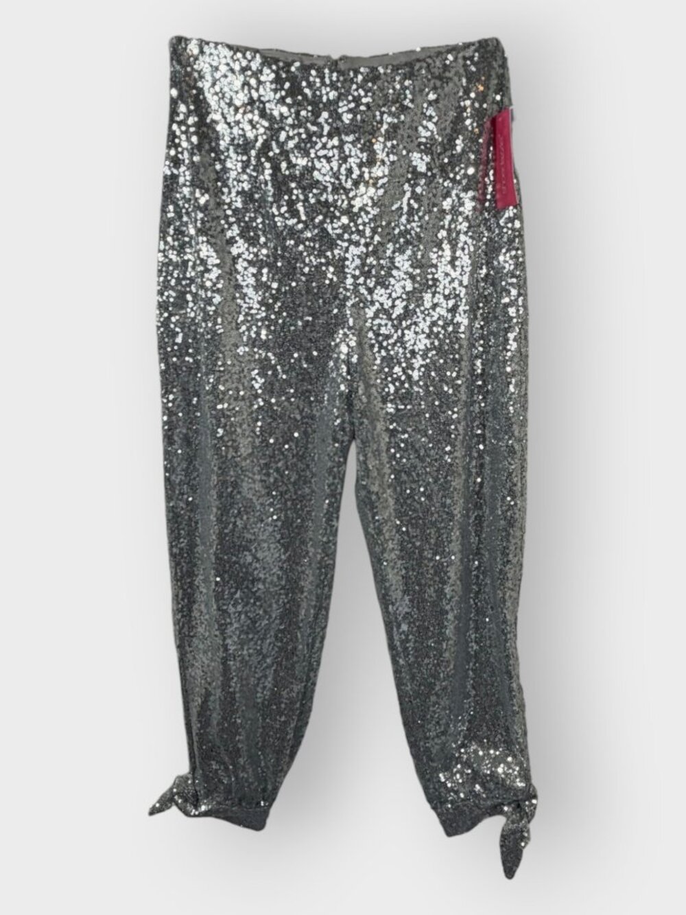 Shoedazzle Silver Sequin Tie Hem Pants M Lined Party Clubwear Going Out NWT